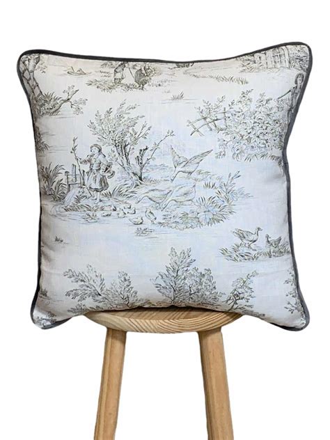 Cojín rectangular grande Toile de Jouy gris 